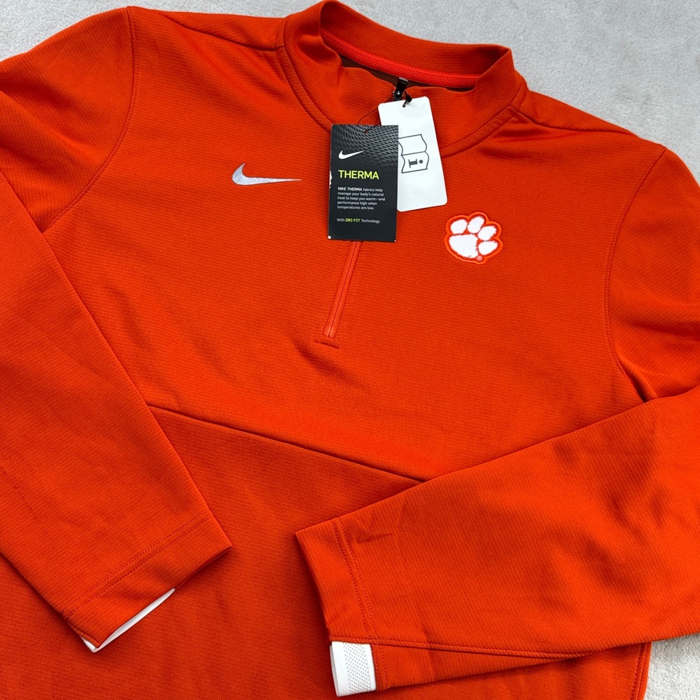 Nike Clemson Tigers Pullover Mens Medium Orange Therma Dri-FIT Performance NEW